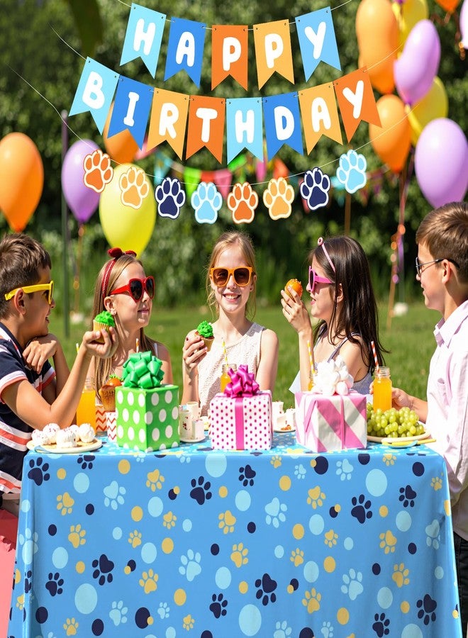 Breling Blue and Orange Party Decorations, Include Dog Paw Print Plastic Tablecloth 54 x 108 Inch, Blue and Orange Birthday Banners, Dog Paw Birthday Banner Decoration for Puppy Themed Party Supplies - Image 4